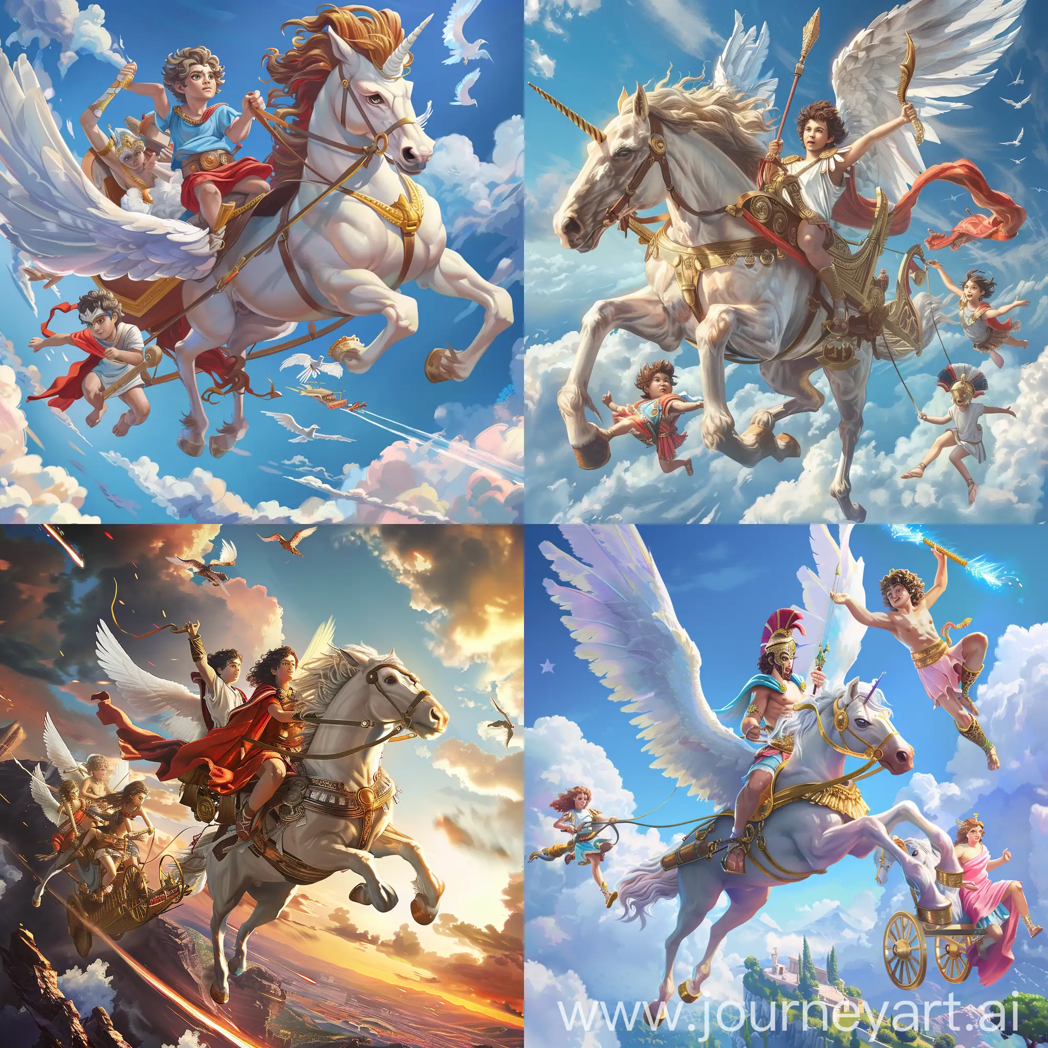 Fleeing-from-Dark-Forces-Zeuss-Sons-Riding-Pegasus-Chariot