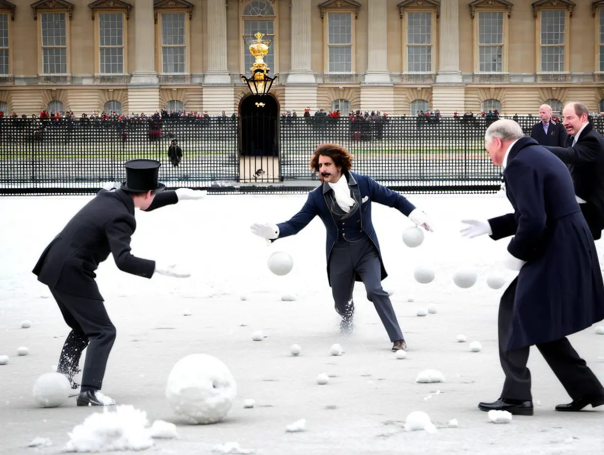 King Charles Enjoying a Snowball Fight at Buckingham Palace