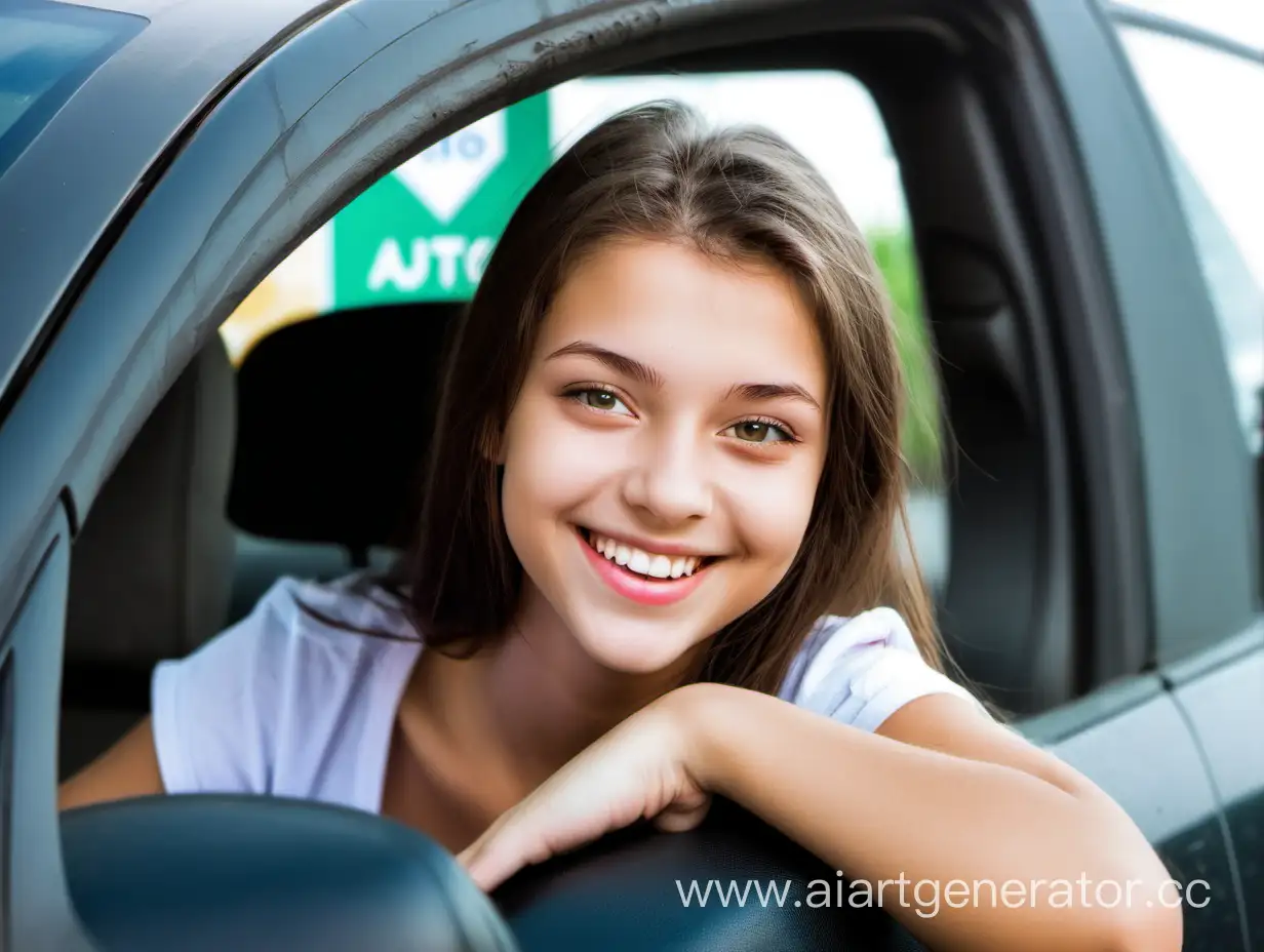 driving school auto with a smile girl