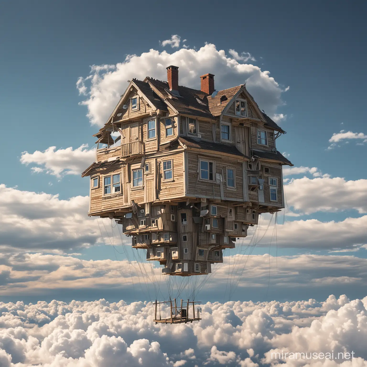 Fantasy Floating House Illustration Dreamy Residence Suspended in the Air