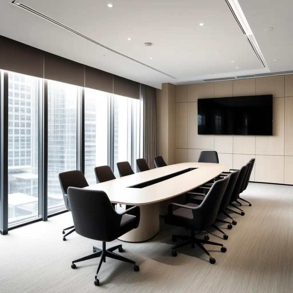 Contemporary 8Seat Meeting Room with Natural Lighting and Multimedia Display