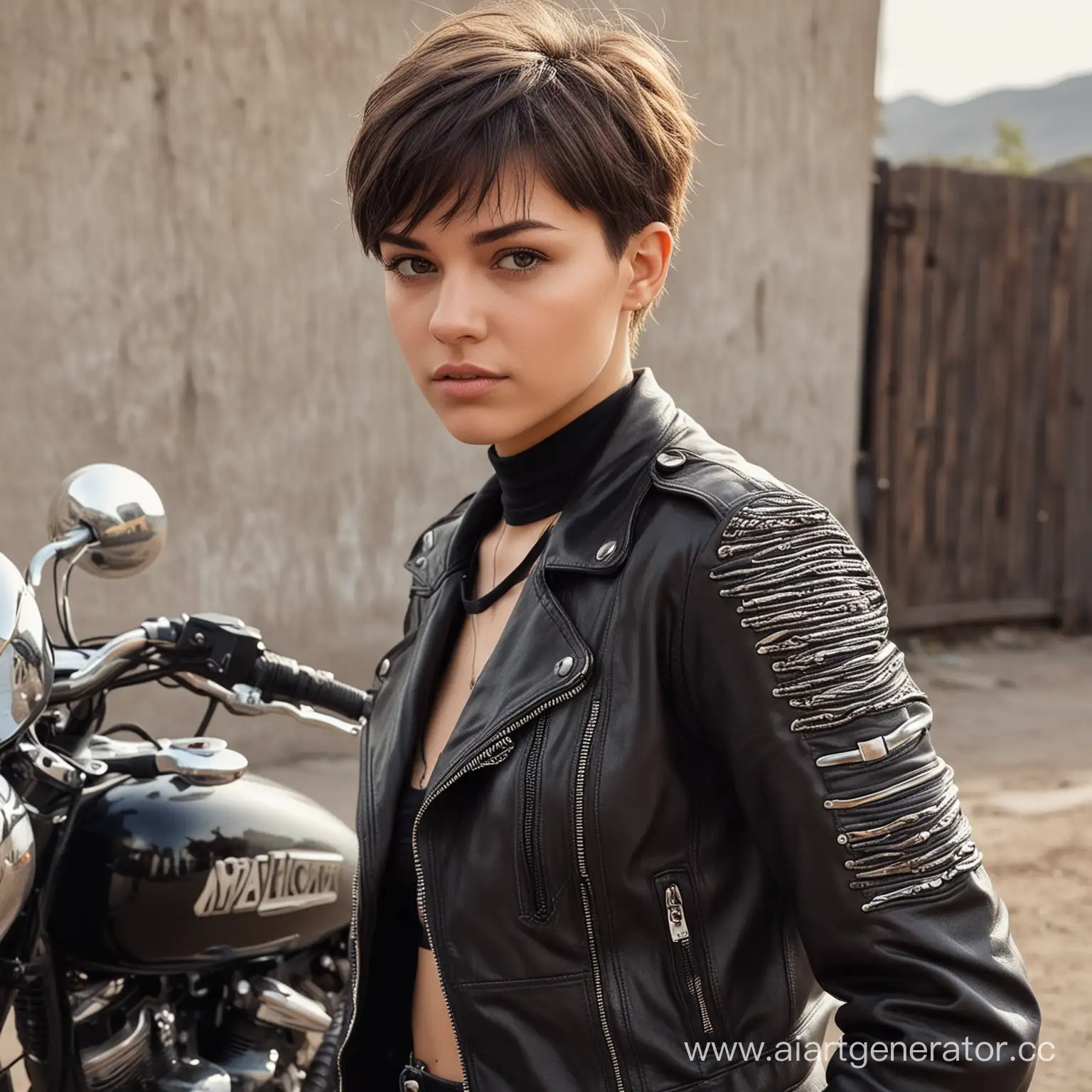 Young-Woman-with-Unique-Style-Poses-Beside-Motorcycle