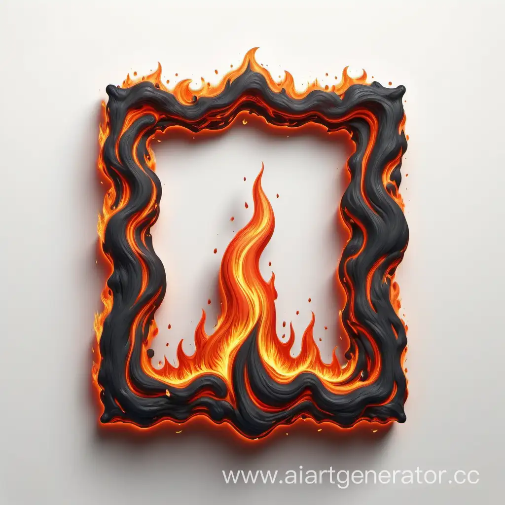 simple icon of a 3D lava vintage frame, made of fire. white background.