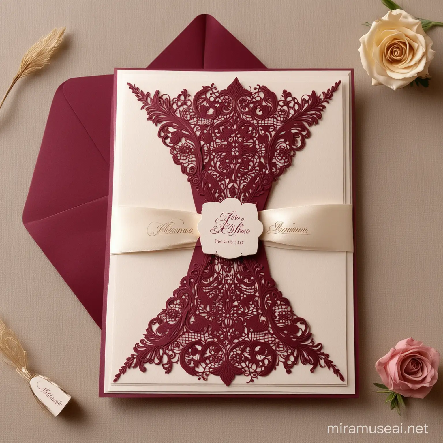 wedding invitation with colors burgundy and champagne