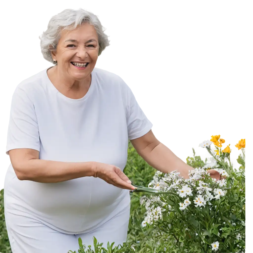 Happy-Grandmother-in-the-Garden-PNG-Image-of-a-Joyful-Elderly-Woman-Amidst-Nature