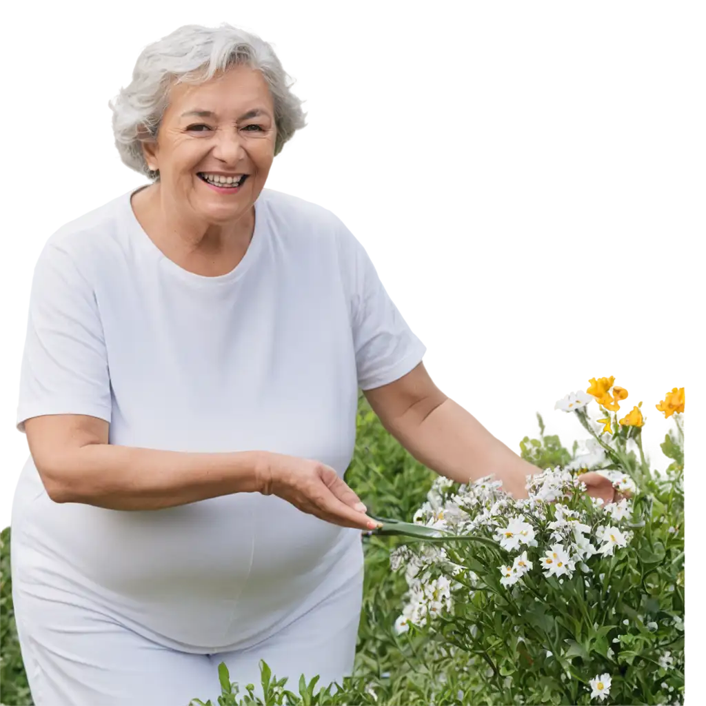 happy grandmother in the garden