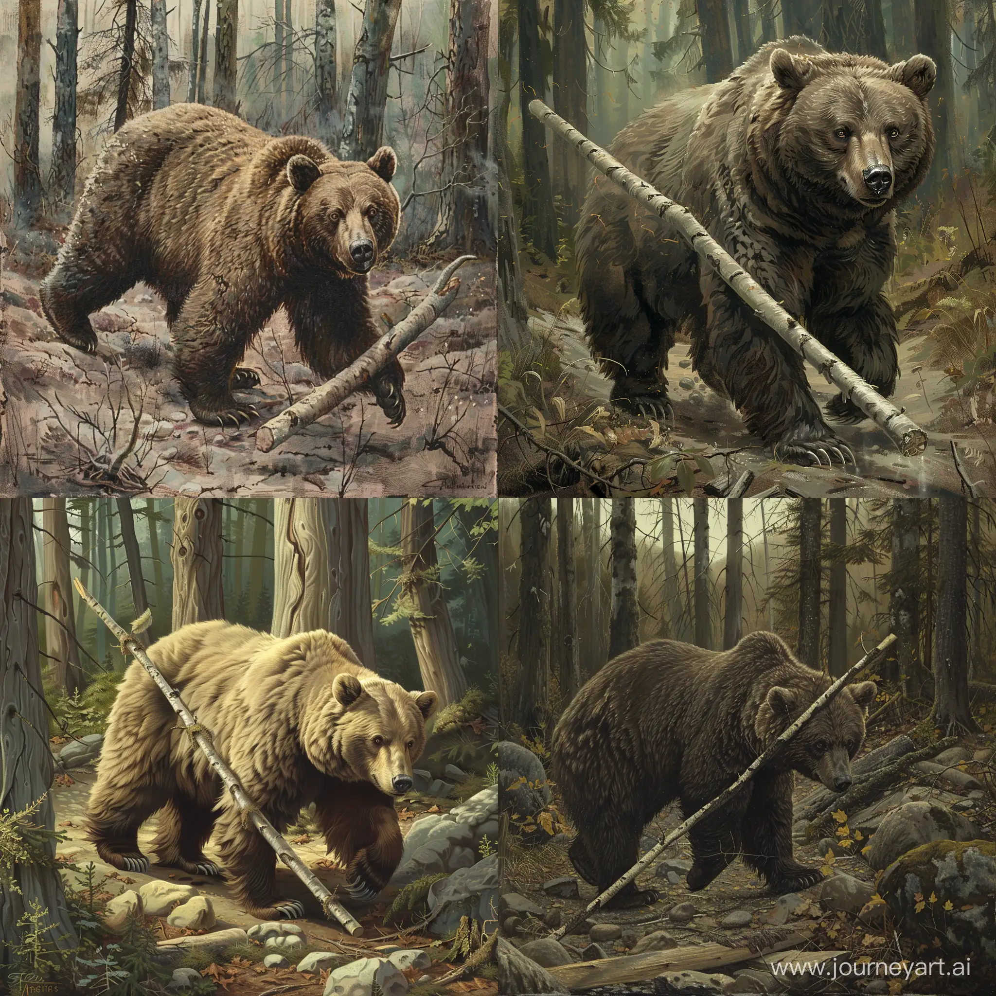 Birch-Rod-Bear-Strolling-Through-Forest