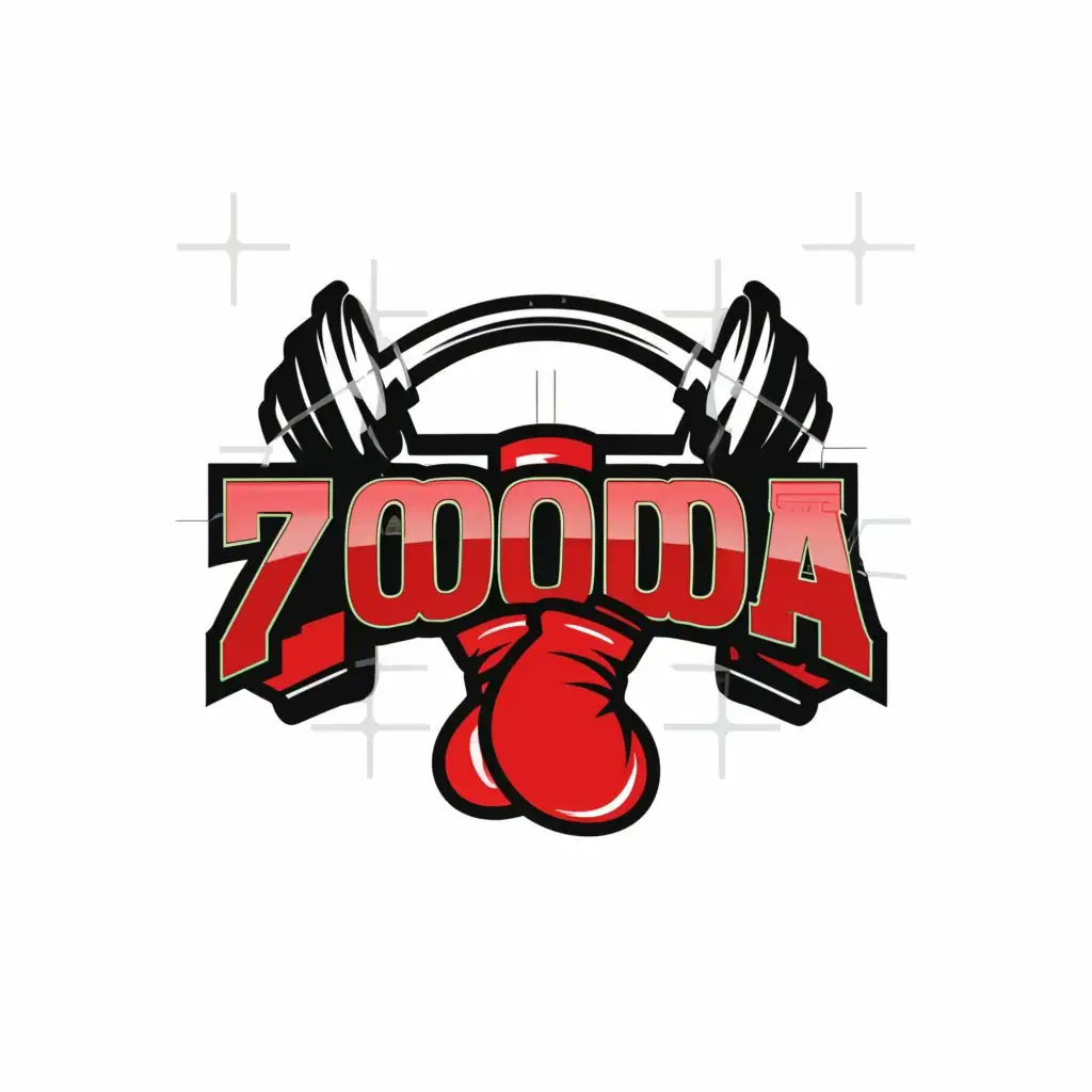 LOGO-Design-For-7oooda-Modern-Red-Black-Theme-with-Dumbbell-and-Boxing-Glove