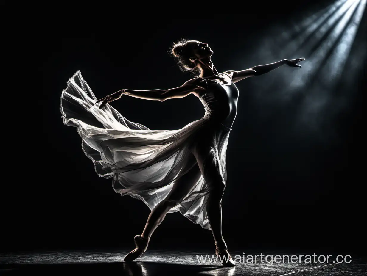 Photograph a professional dancer expressing emotion through their movements. Use dramatic lighting and high contrast to emphasize their form and passion.