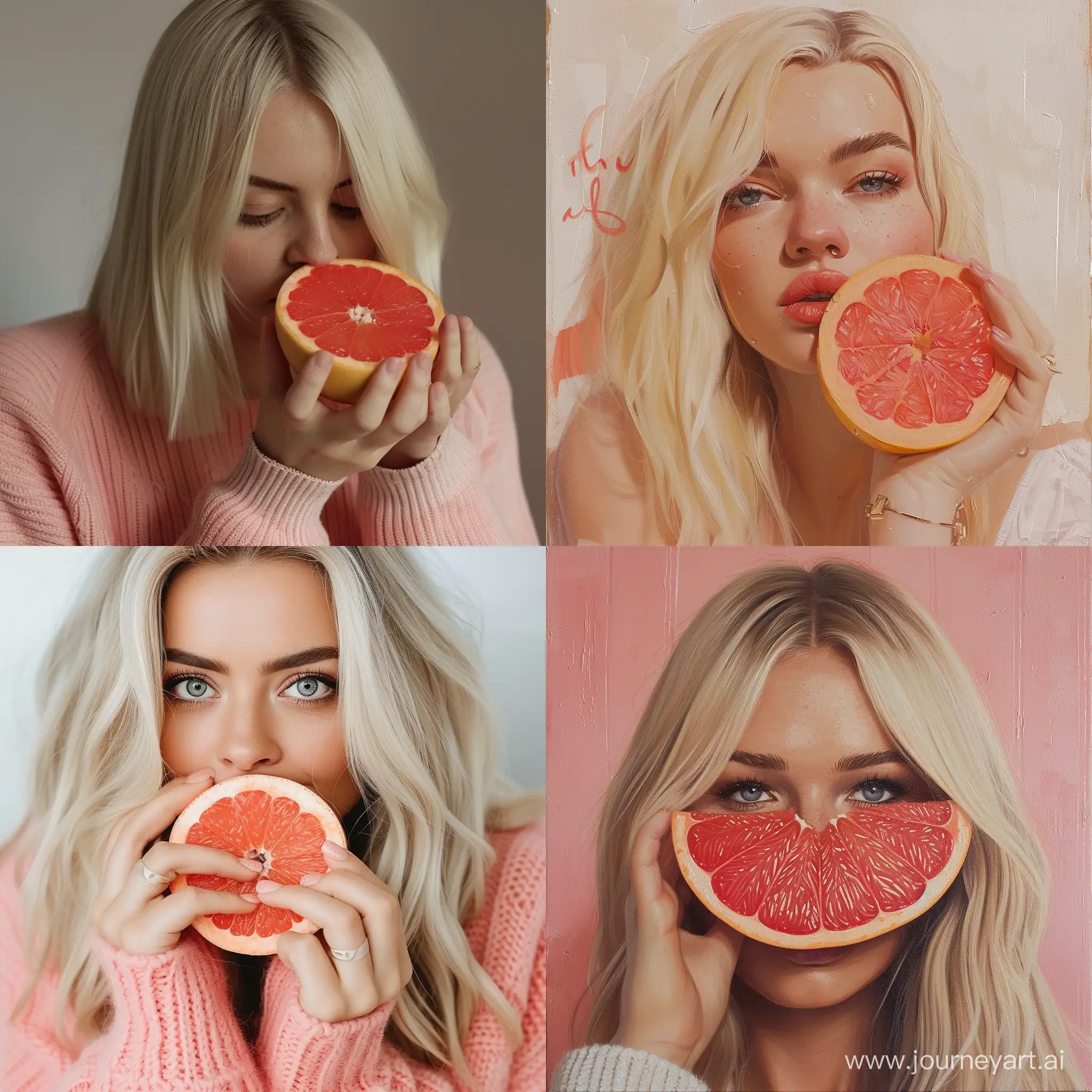 Blonde-Woman-Holding-Grapefruit-in-Sunlight