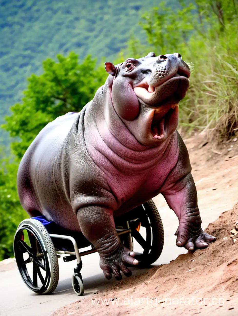 Adventurous-Hippopotamus-in-Wheelchair-Tumbles-Down-Mountainside