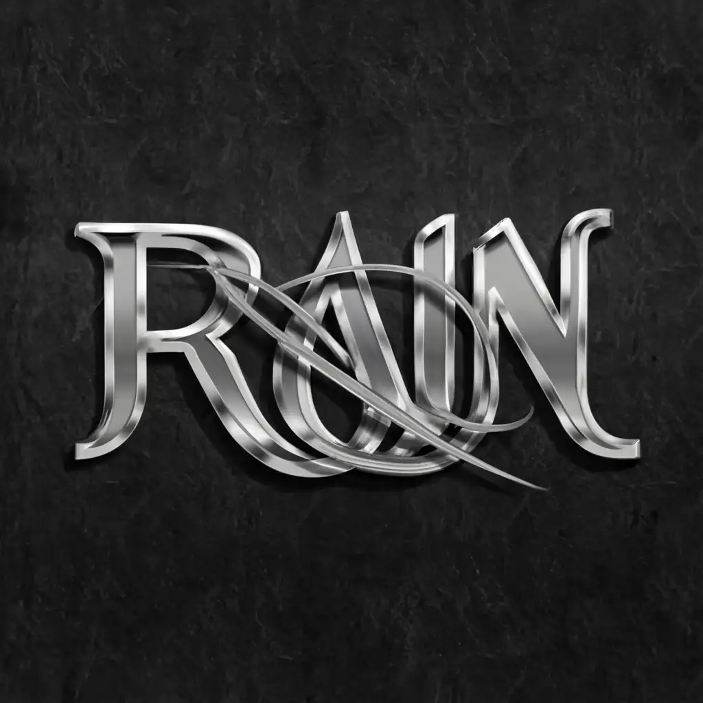 a logo design,with the text "Rain", main symbol:'Rain' these texts is mix with a dragon and the colour is just like stainless steel metal,Moderate,clear background