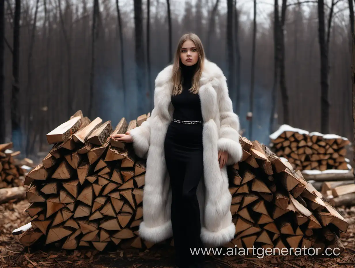 Fashionable-Girl-Standing-on-Firewood-Heap-with-Tree-and-Chain