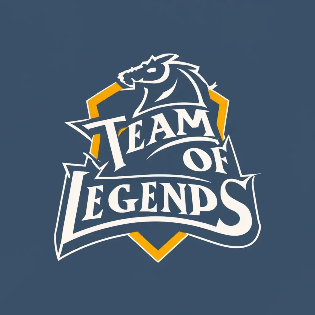 logo, The Blue Knight, with the text "Team of Legends", typography