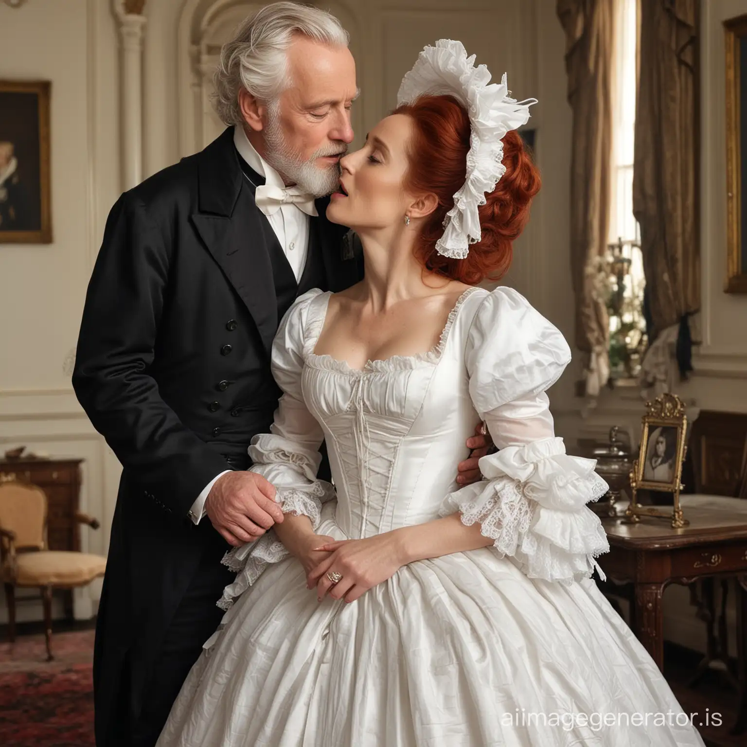 Victorian-Newlyweds-Embrace-RedHaired-Gillian-Anderson-and-Her-Elderly-Husband-Share-a-Tender-Kiss