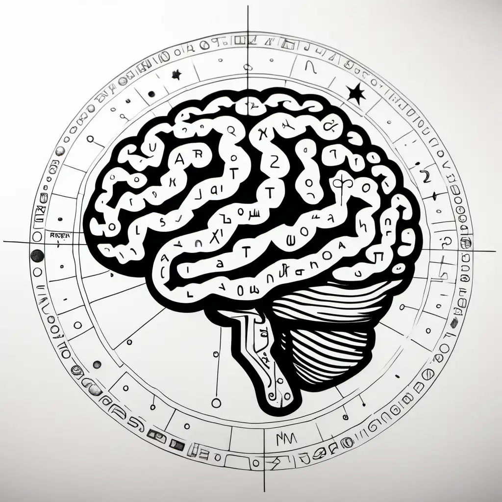 astrology brain drawing on pure white paper   front view 
