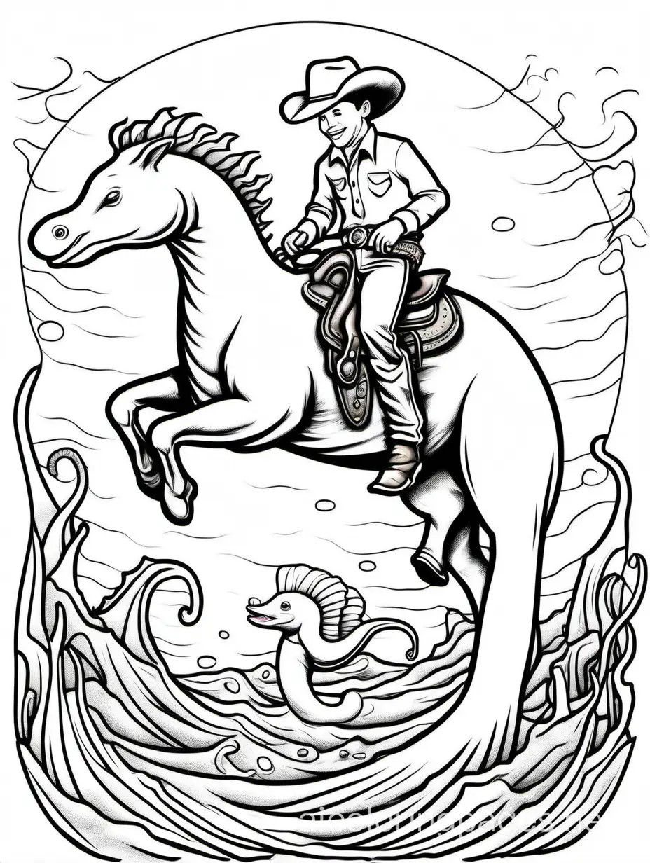 Cowboy-Riding-Seahorse-Chasing-Dugong-Coloring-Page