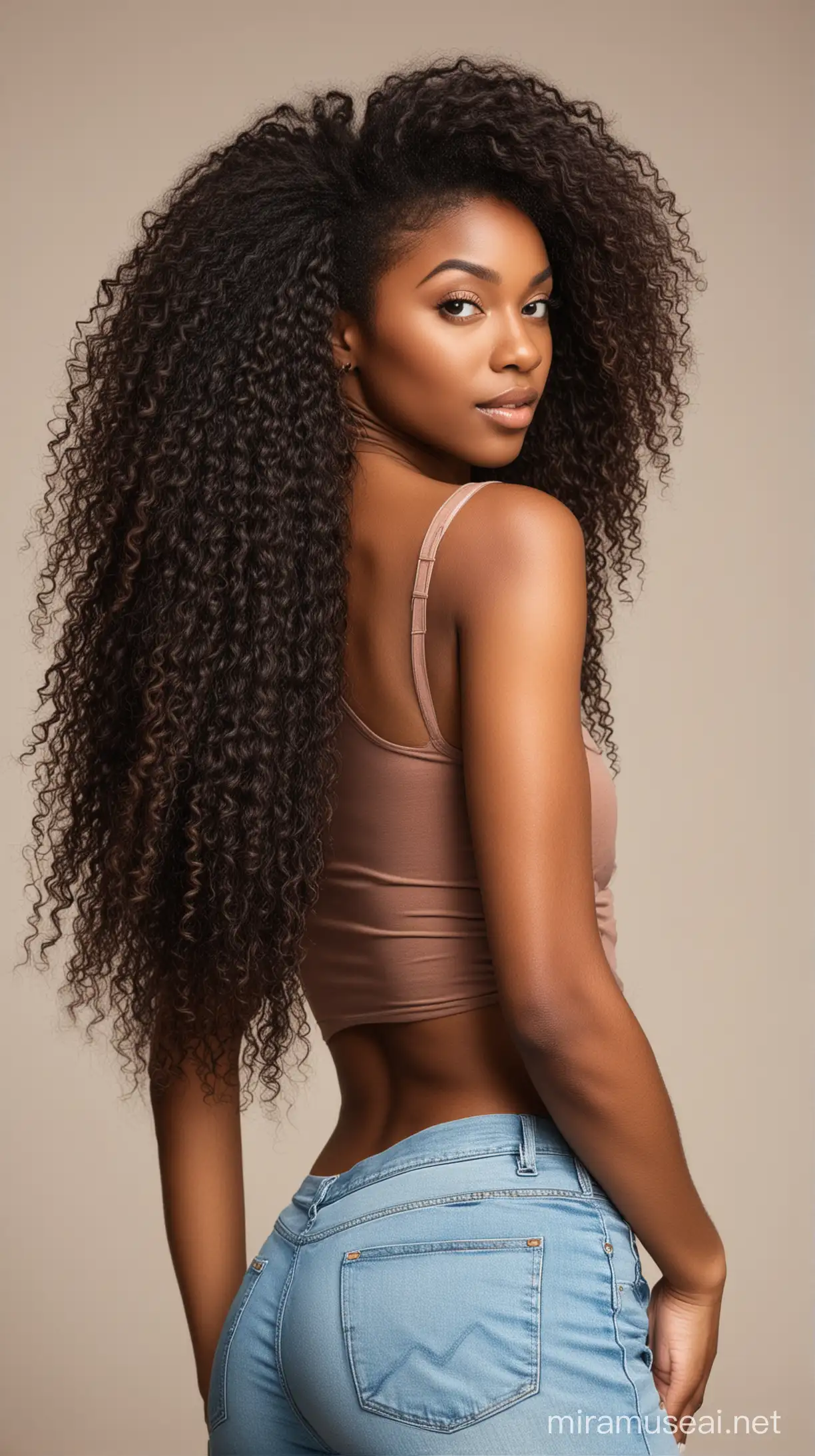 a standing beautiful black woman with beautiful hair
 