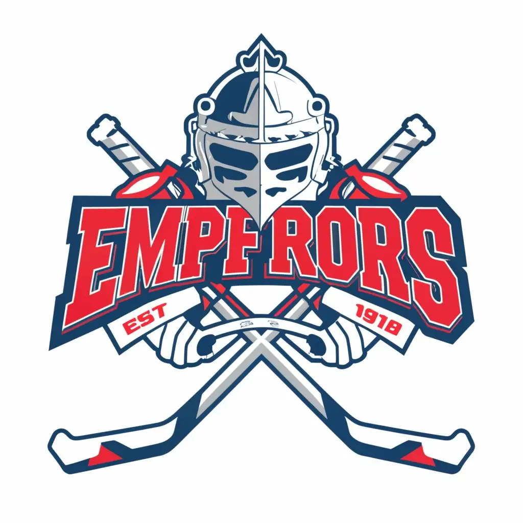 a logo design,with the text 'emperors', main symbol:ice hockey club red white red,Moderate,clear background