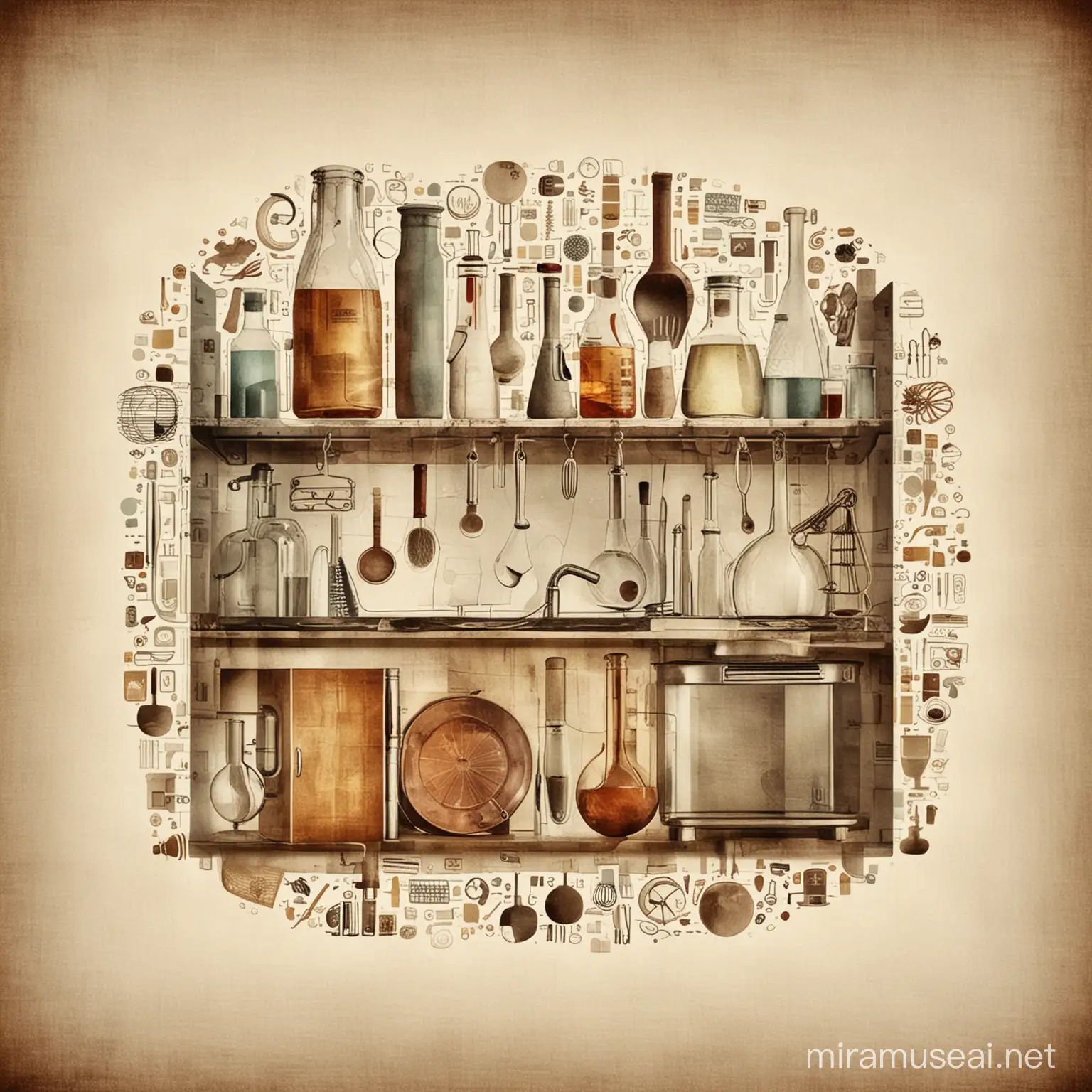 Experimental Fusion Abstract Imagery of Kitchen and Laboratory Convergence