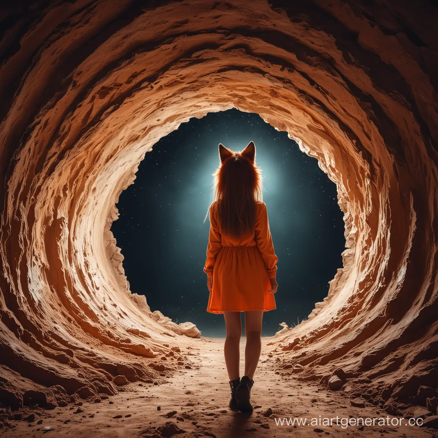 Enchanting-Girl-with-Fox-Features-Gazing-into-Luminescent-Chasm