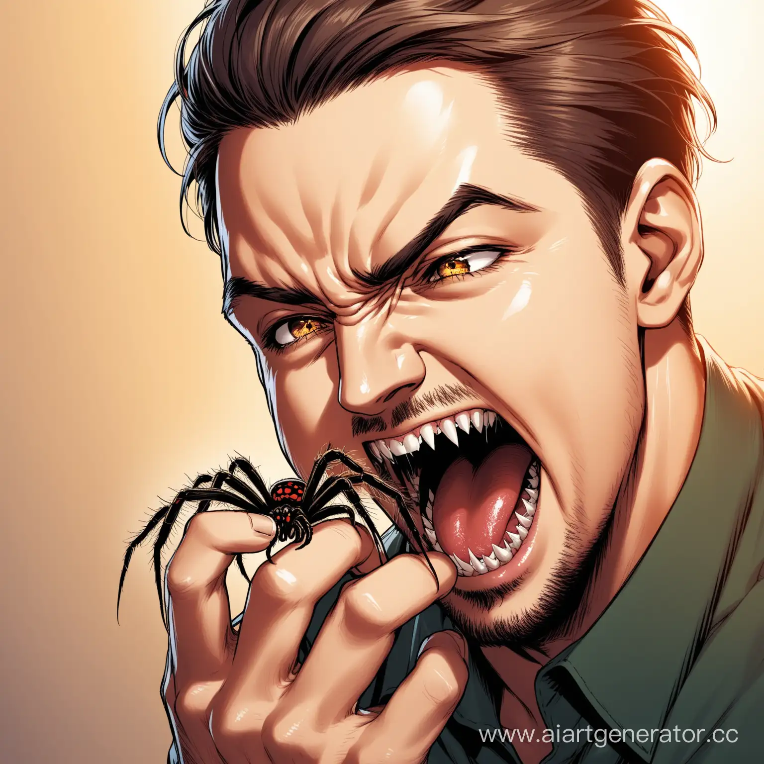 Человек кусает паука