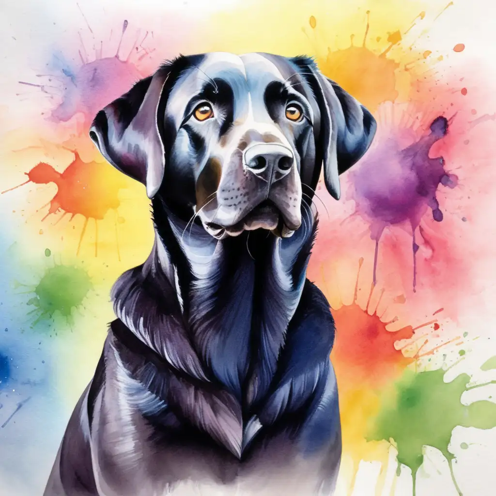 Vibrant Watercolor Portrait of a Black Labrador