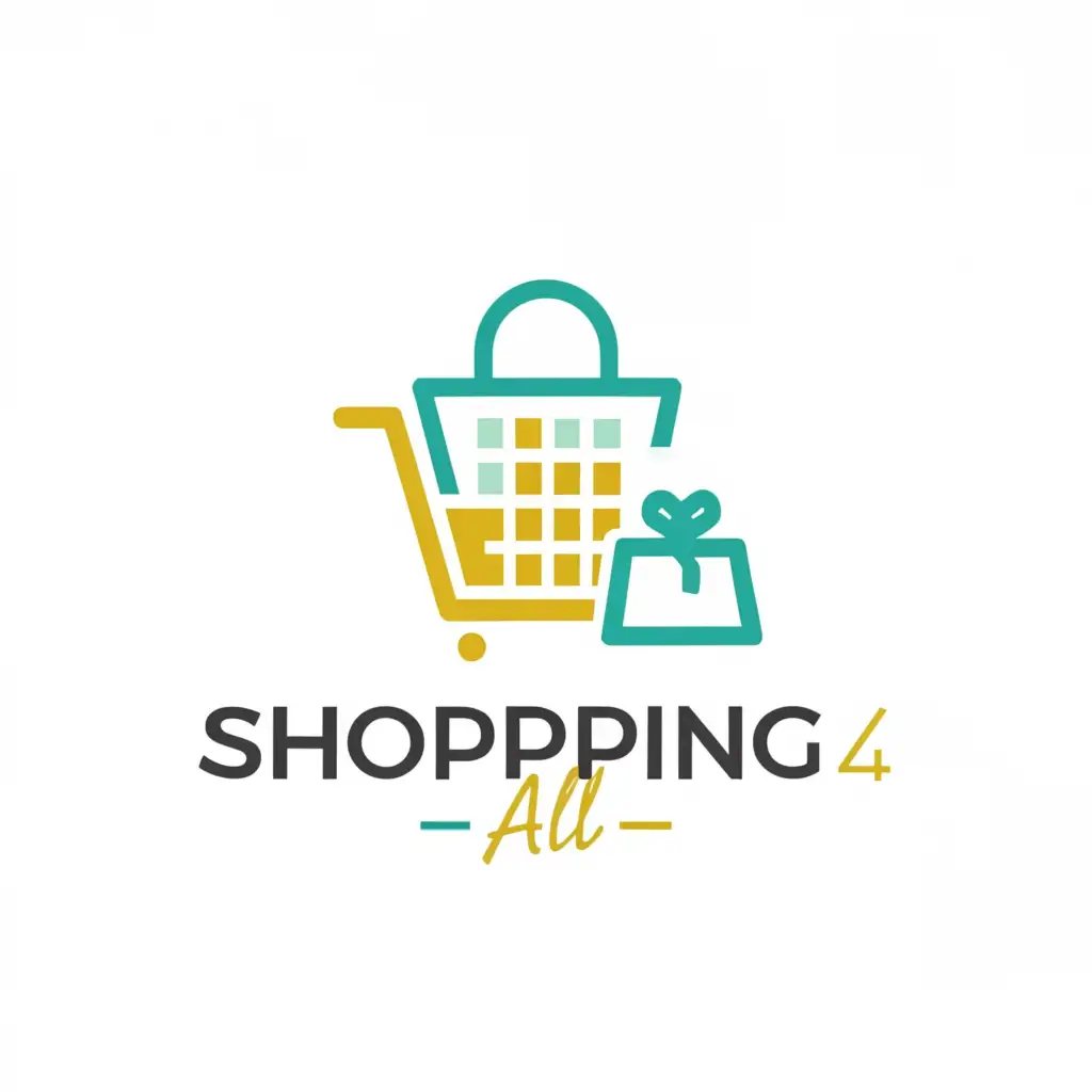 a logo design,with the text "Shopping 4 All", main symbol:shopping bag and a cart with perfumes and clothes,Minimalistic,be used in Retail industry,clear background