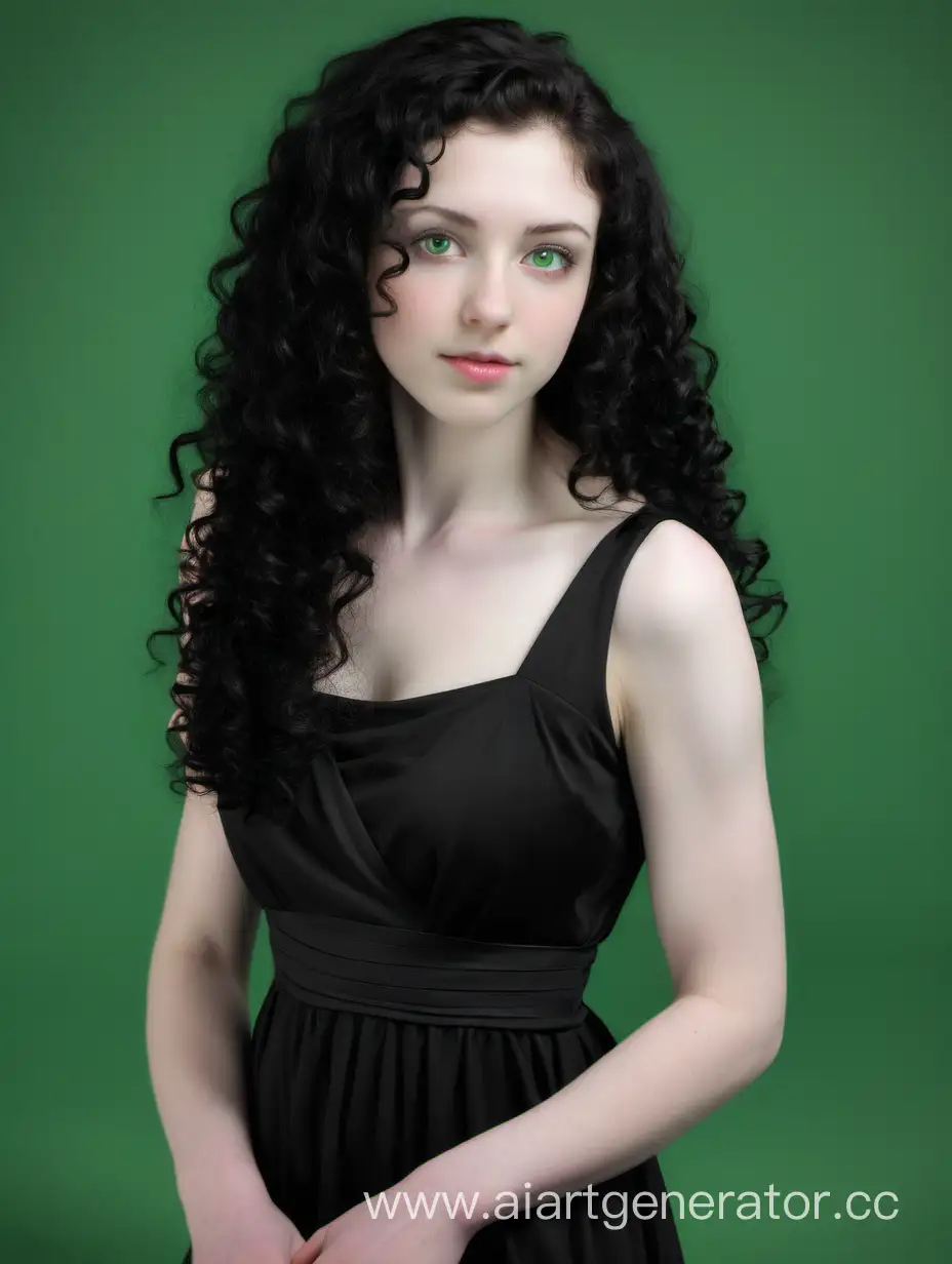 Portrait-of-a-Young-Woman-with-Long-Curly-Hair-Green-Eyes-and-Pale-Skin-in-a-Green-Dress