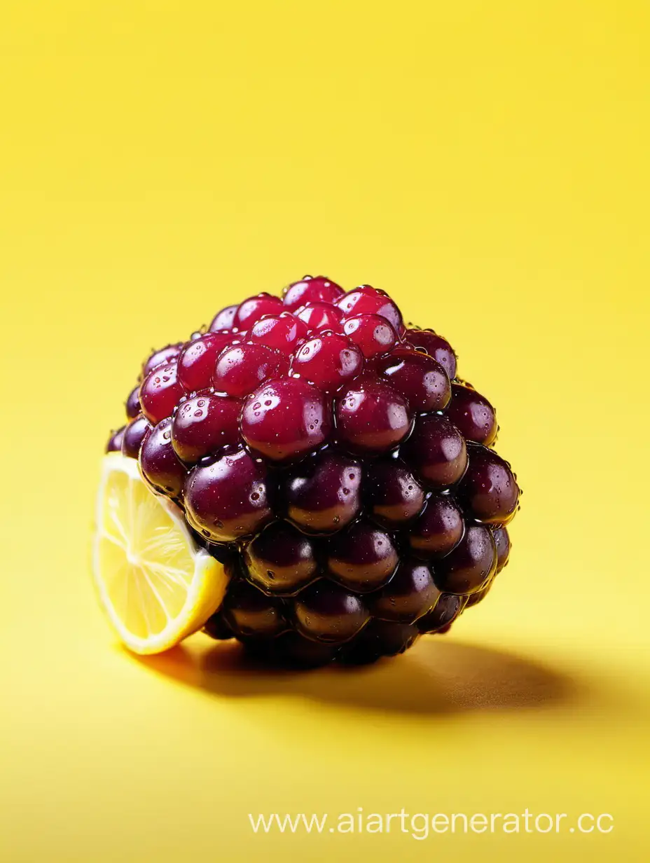 Boysenberry-and-Lemon-Slices-in-Refreshing-Water-Droplets-on-Vibrant-Yellow-Background
