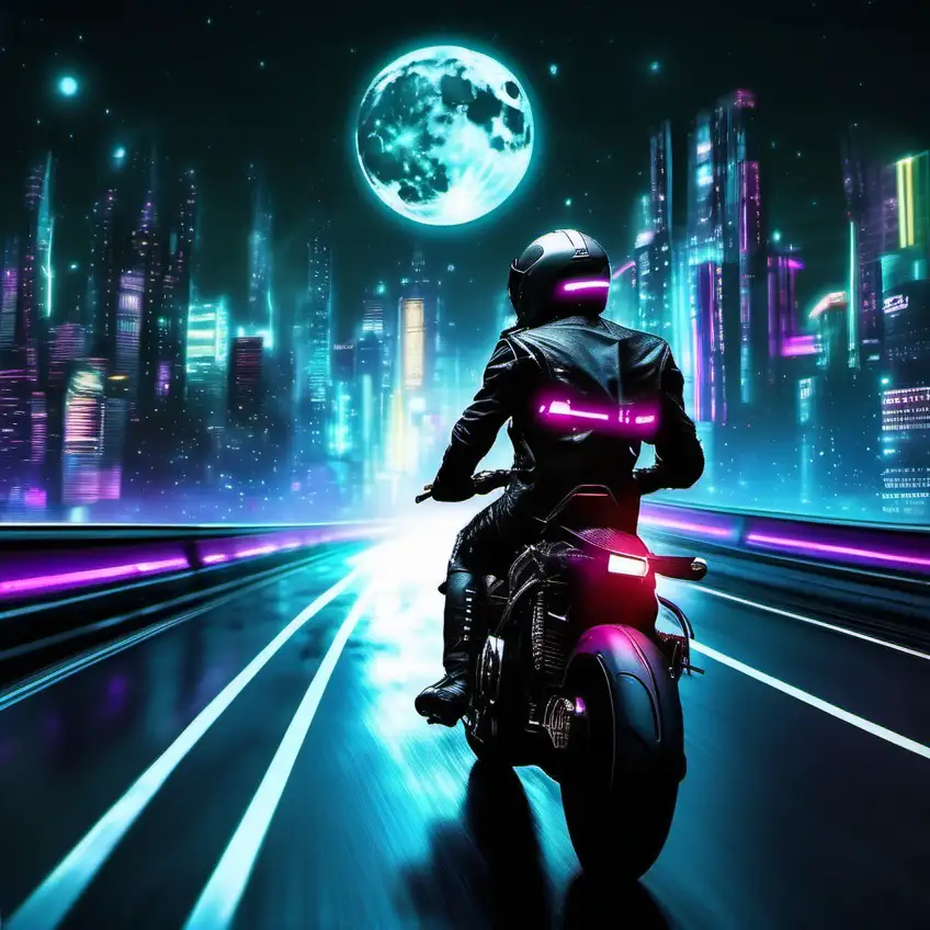 Dynamic Cyberpunk Motorcycle Journey through City Lights