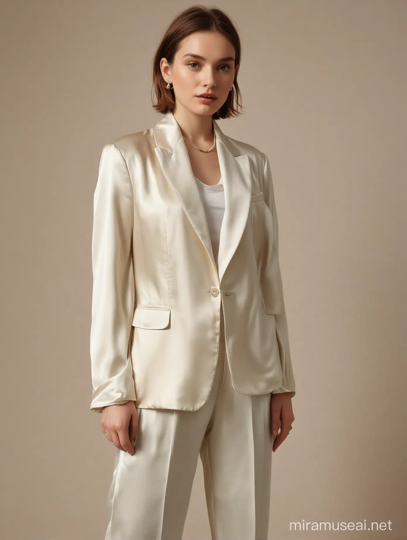Elegant Woman in Silk Jacket Posing Gracefully
