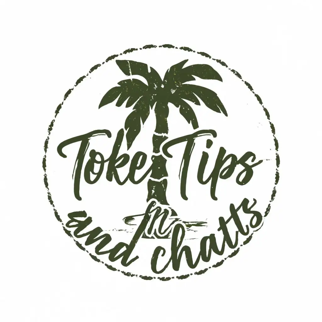 logo, coconut tree, with the text "Toke Tips and Chats", typography