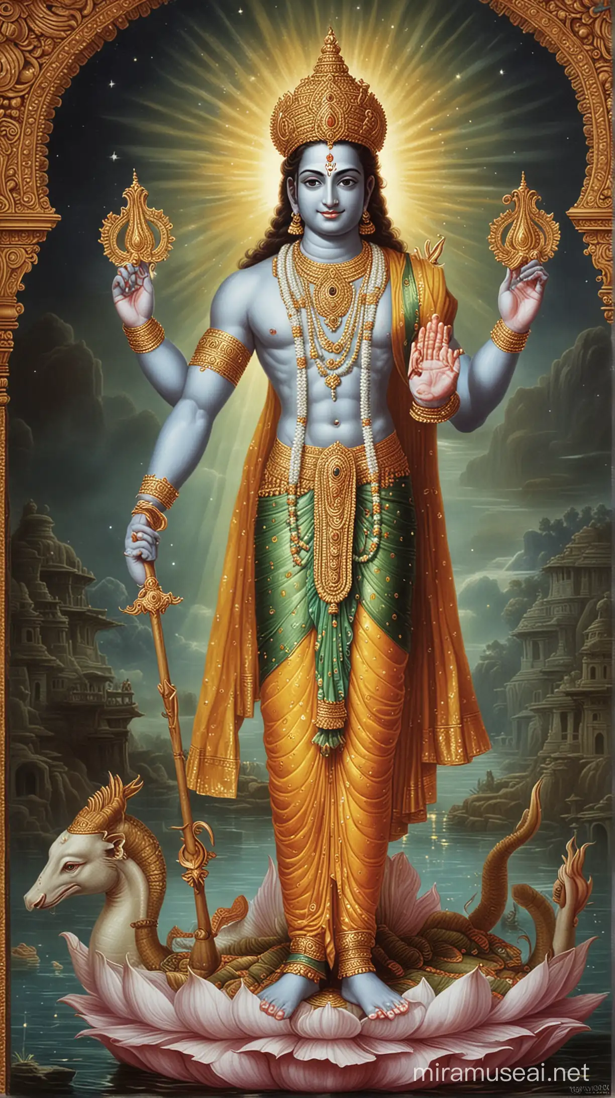 Divine Lord Vishnu Protecting the Universe with Sudarshana Chakra
