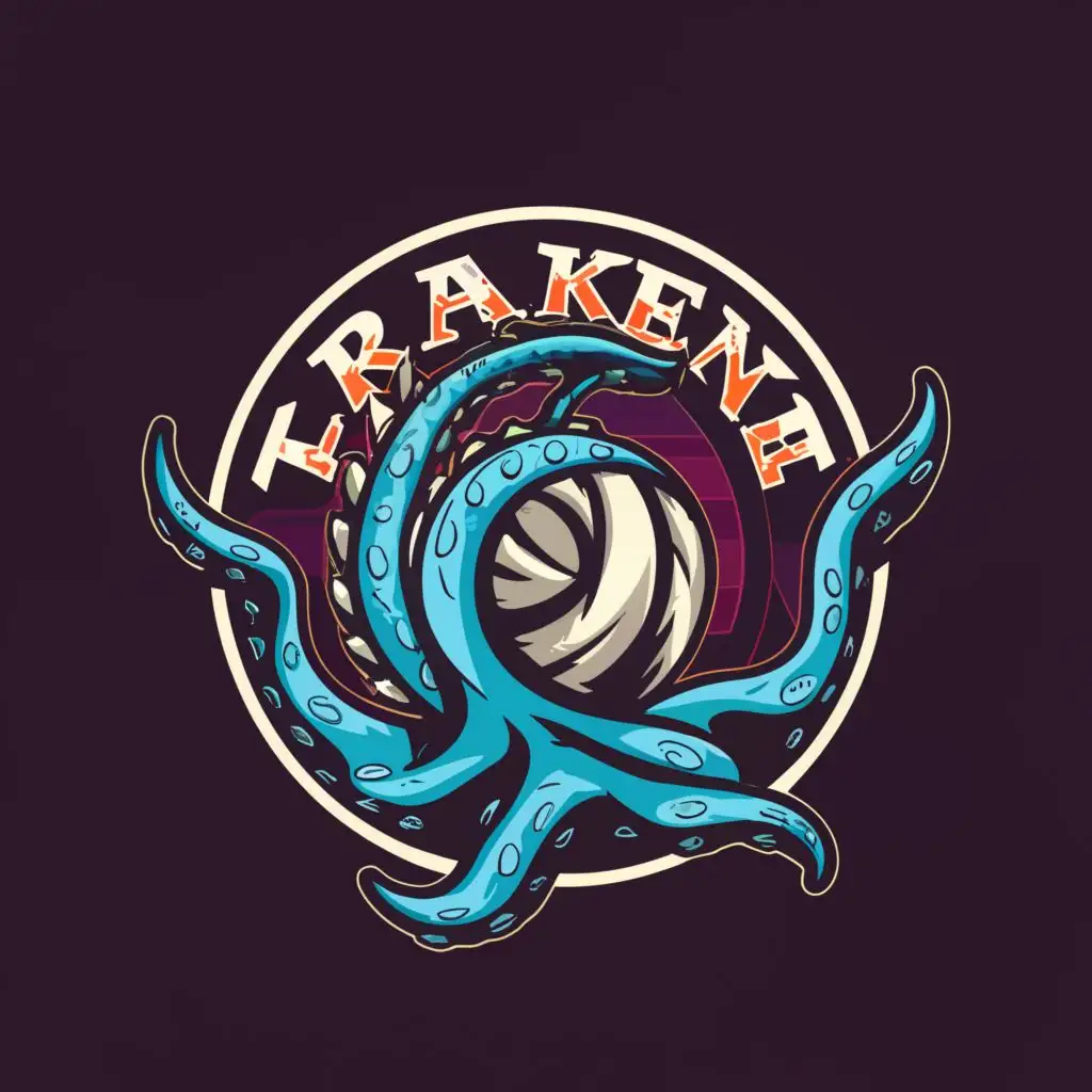 LOGO-Design-for-Kraken-Volley-Bold-Text-and-Mythical-Sea-Monster-Smashing-a-Volleyball