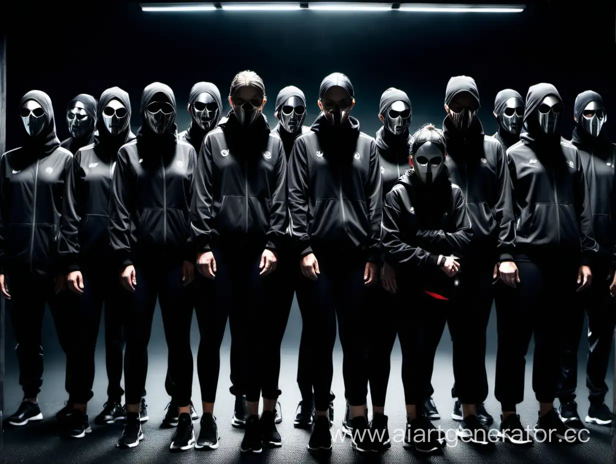 Mysterious-Group-of-Nine-Characters-in-Mirrored-Masks-and-Black-Sportswear