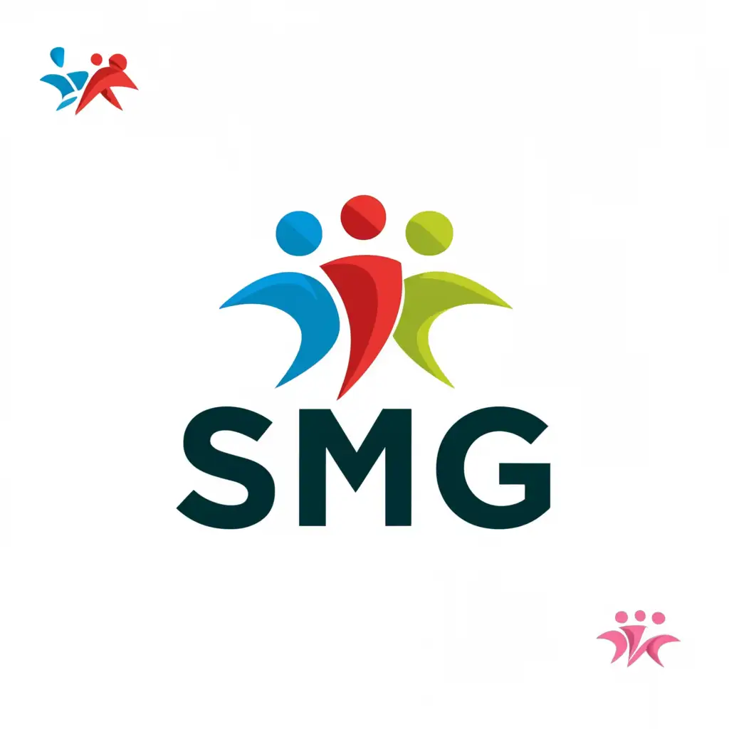 a logo design,with the text "SMG", main symbol:"""
People 
""",Moderate,be used in Technology industry,clear background