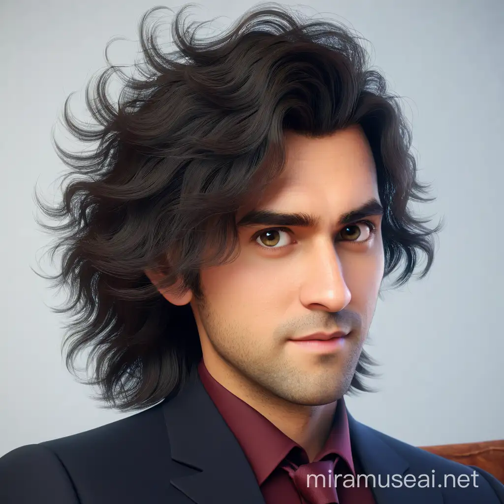 PixarStyle 3D Rendered Portrait Confident Young Man with Big Eyes in Formal Attire