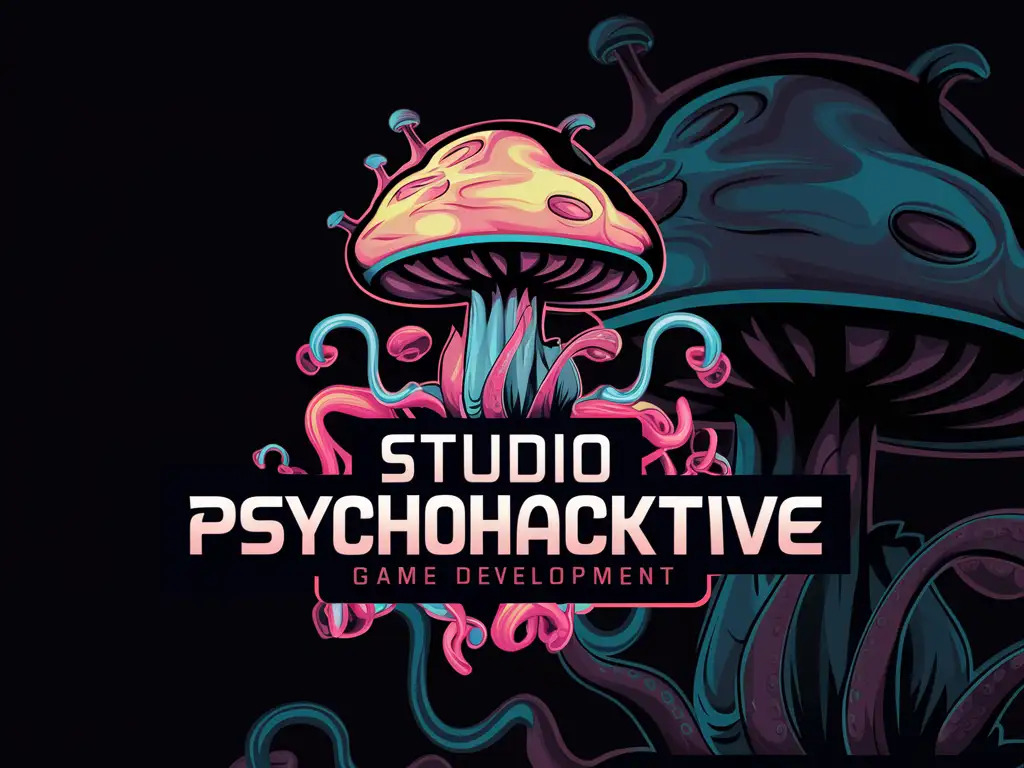 Psychedelic Mushroom Brain Stem Logo Design for Studio Psychohacktive with Tentacles