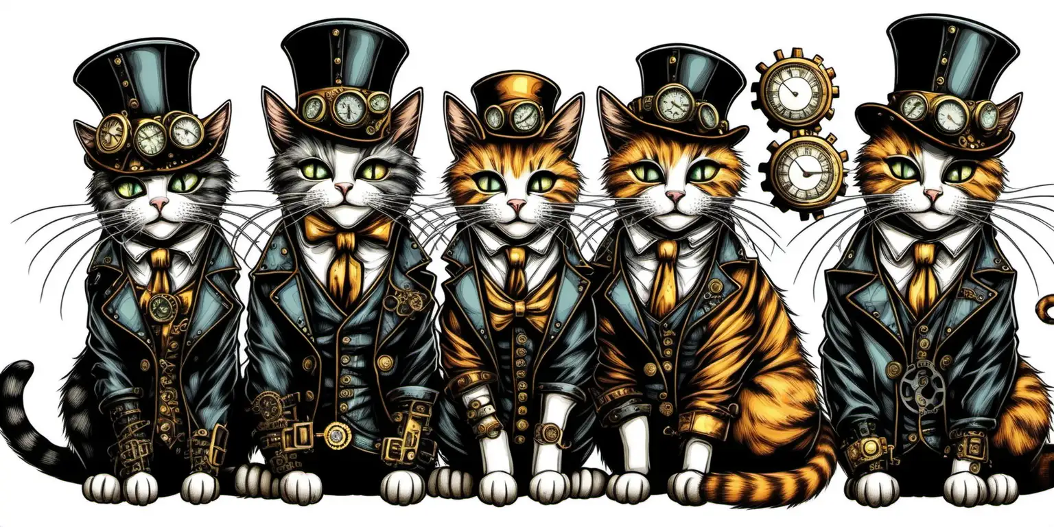 Cats, style of steampunk, on a black background