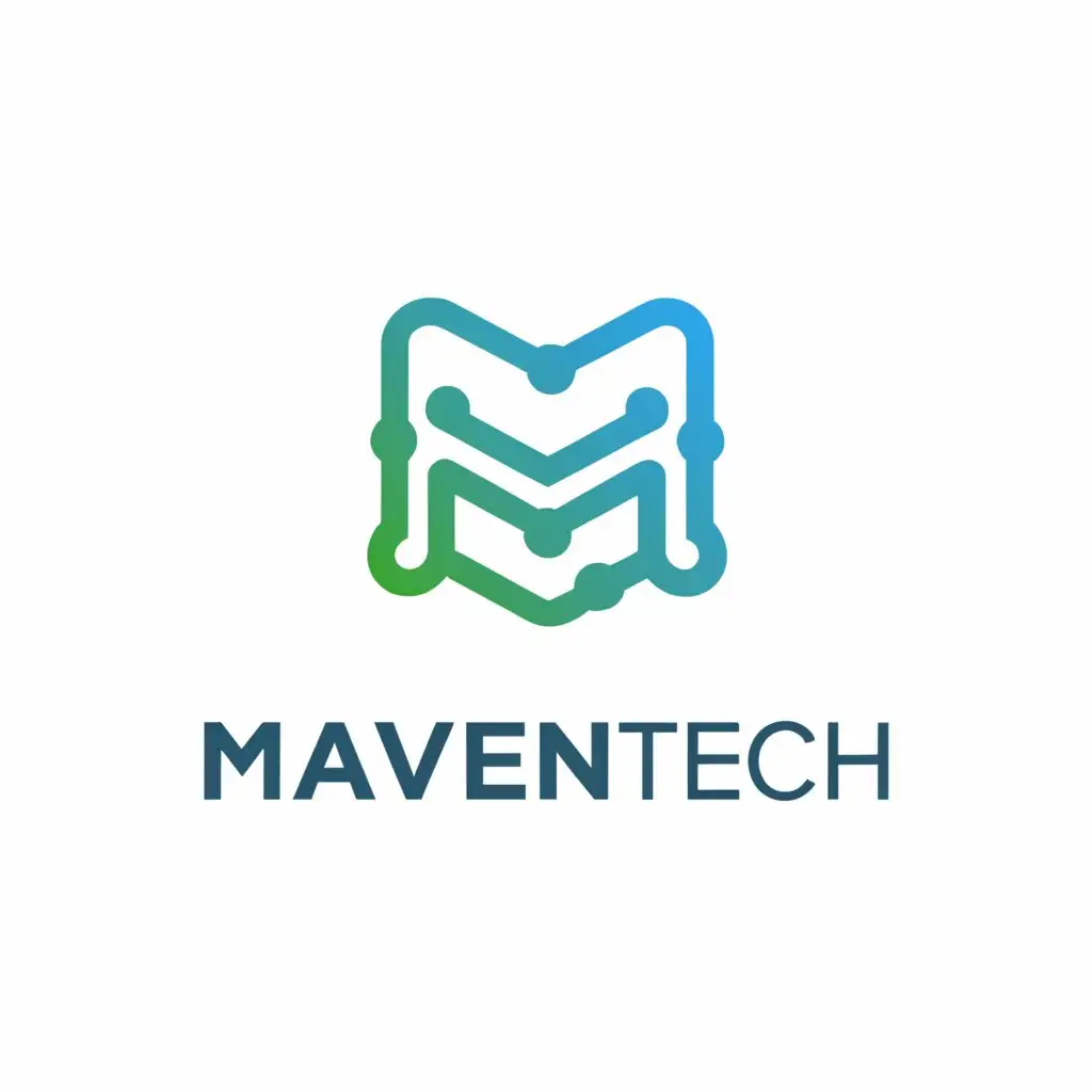 a logo design, with the text MavenTech, main symbol: Imagine a stylized M incorporating elements of technology, such as circuitry patterns or abstract representations of computer components. Envision a sleek and modern sans-serif font for the company name MavenTech, with rounded edges for a friendly yet professional feel. Picture a palette of shades of blue, gray, and silver, conveying trust, sophistication, and technological prowess. ,Minimalistic, be used in Technology industry, clear background