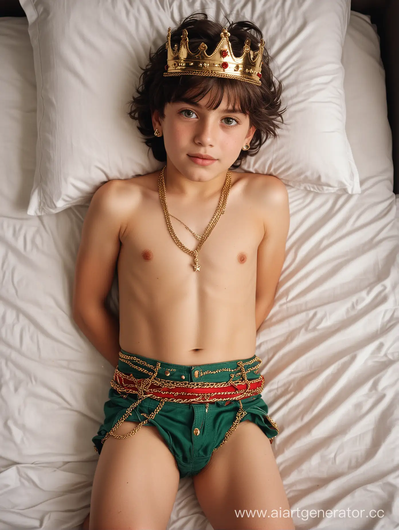 Charming-Effeminate-Boy-with-Dimples-and-Colorful-Accessories-Lying-on-Bed