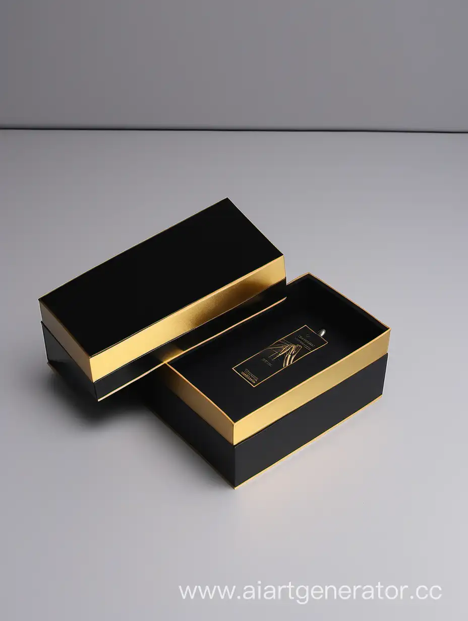 perfume rectangle box with black and gold color