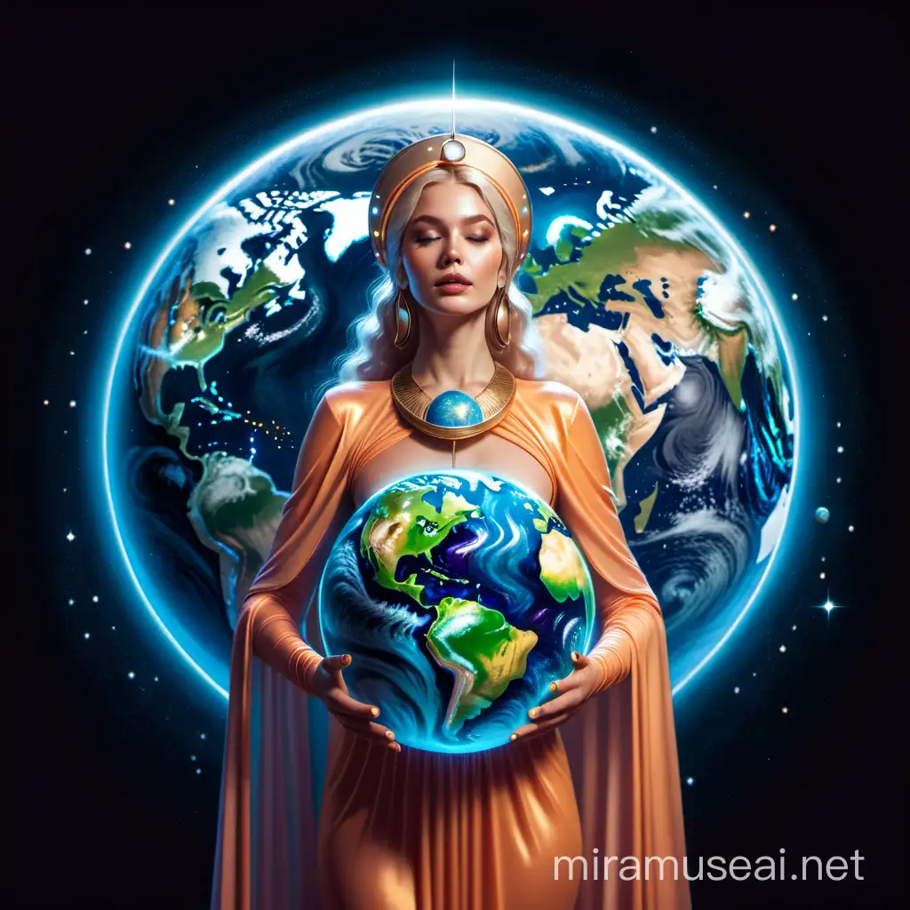 Celestial Woman Dressed as Planet Earth Mystical Goddess of the Cosmos