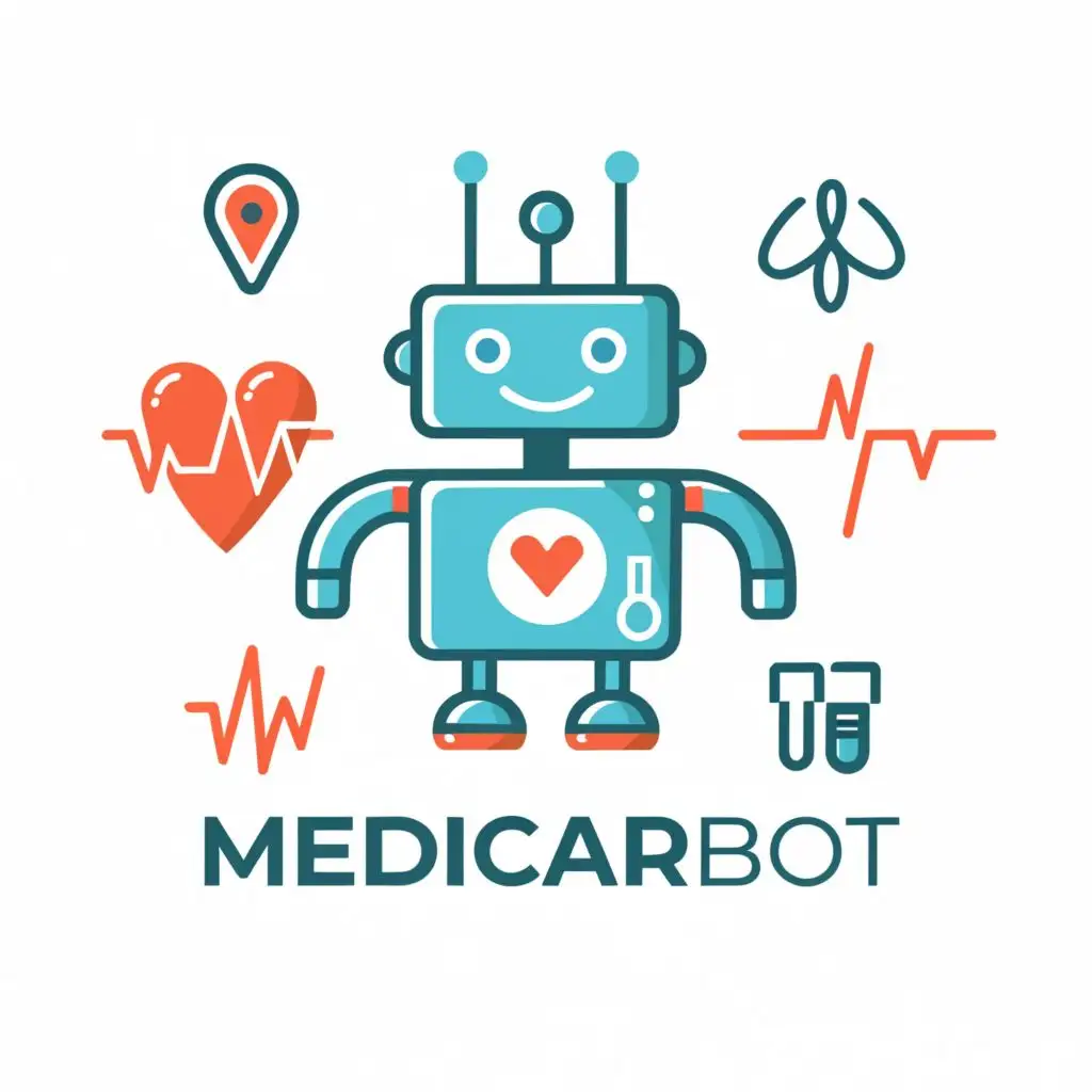 logo, medical, robot, heart rate, temperature, spo2, with the text "MedicareBot", typography