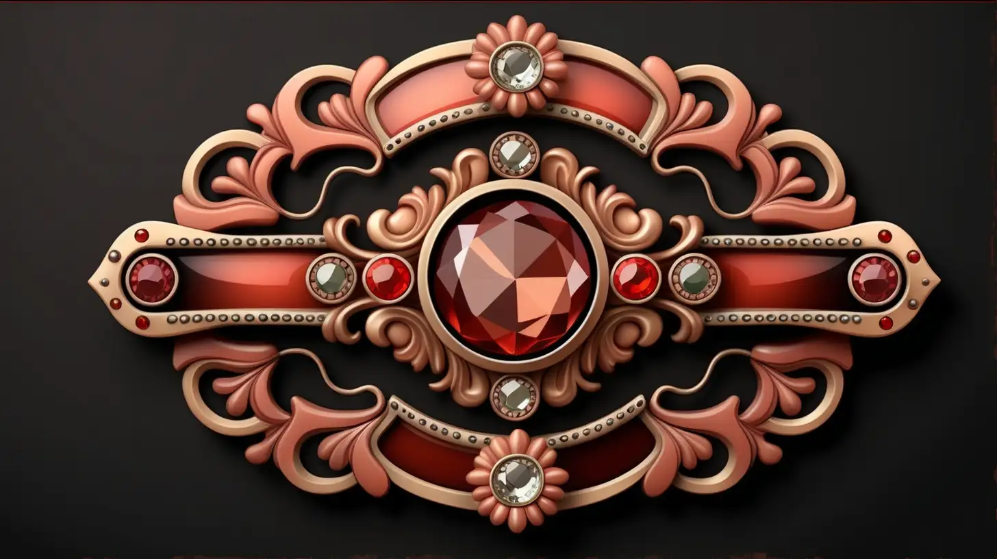 company logo with russet red and bronze, with vintage  with jewels. black background
