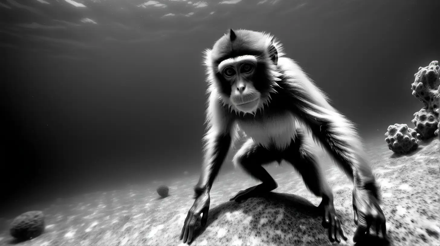 Professional photography of a Greek sponge diving monkey, on the Tarpon Springs Sponge Docks,  black and white.