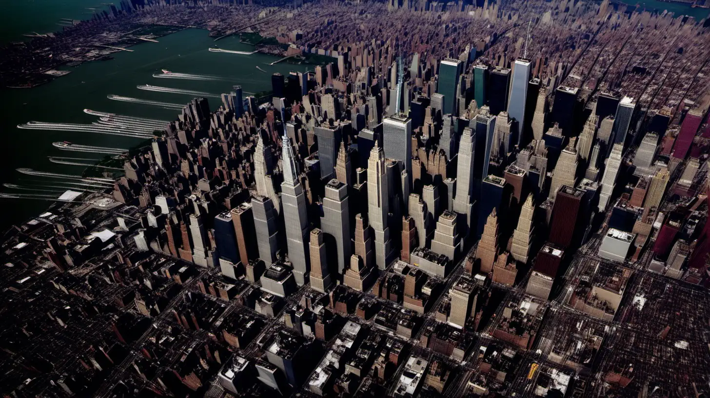/imagine A very realistic portrait of New York City from a airplane view