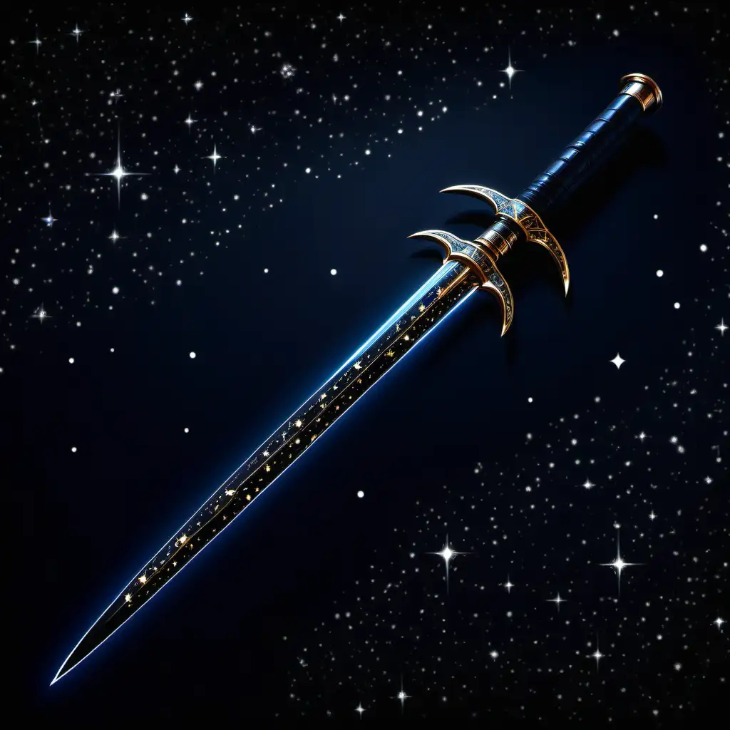 A smooth black saber with the constellations of the night sky reflected on it