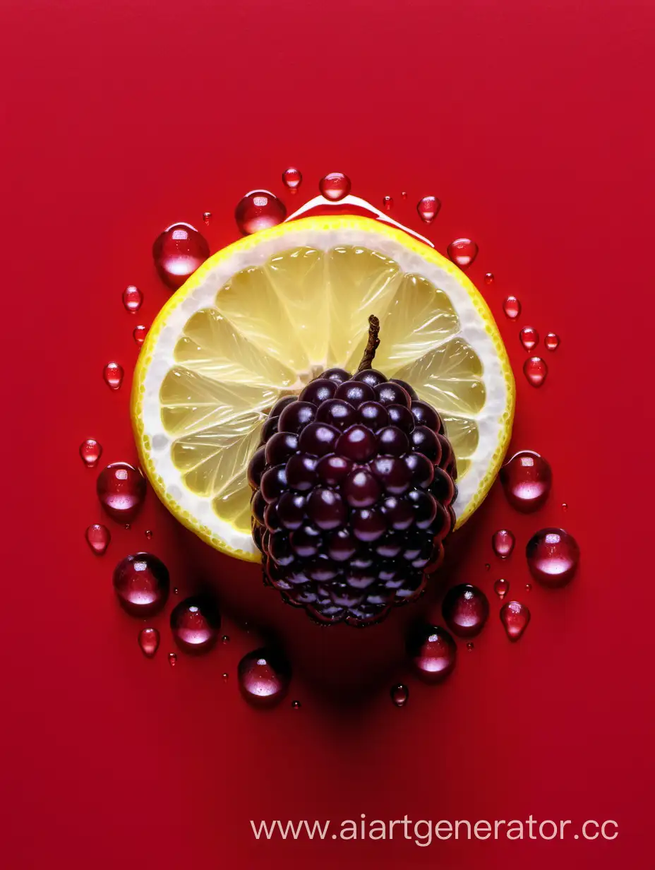 Vibrant-Red-Background-with-Boysenberry-and-Lemon-Slices-Water-Droplets